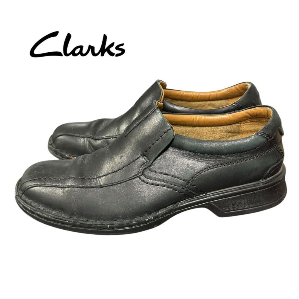 Clarks Men's Escalade Step Black Leather Slip-on Loafers 8